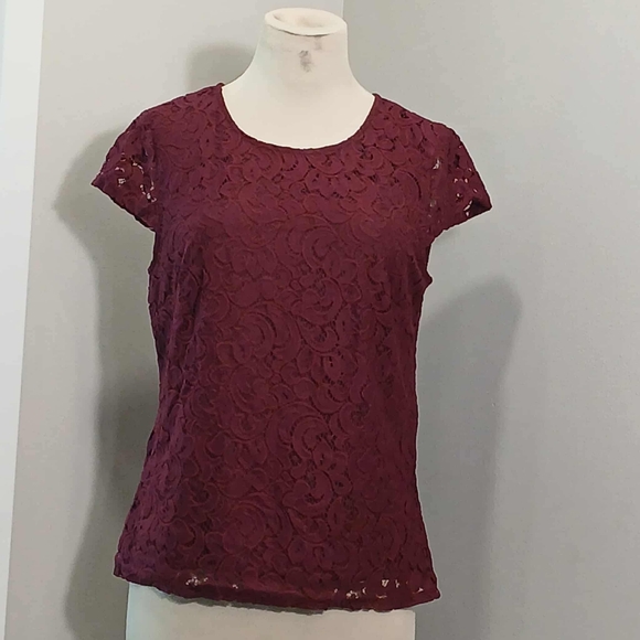 #49 Laundry By Shelli Segal Burgundy Lace Blouse - Picture 1 of 2